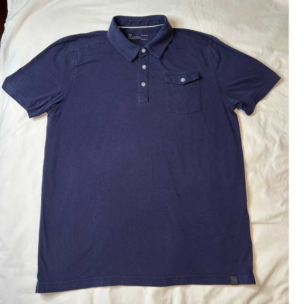 Under Armour HeatGear Polo Shirt Loose Fit Pocket‎ Athletic Golf Casual Blue LG